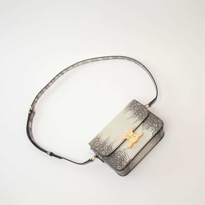 Celine White Gradient Lizard Skin Teen Triomphe Flap Bag