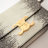 Celine White Gradient Lizard Skin Teen Triomphe Flap Bag
