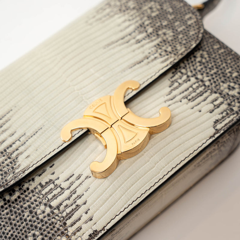 Celine White Gradient Lizard Skin Teen Triomphe Flap Bag