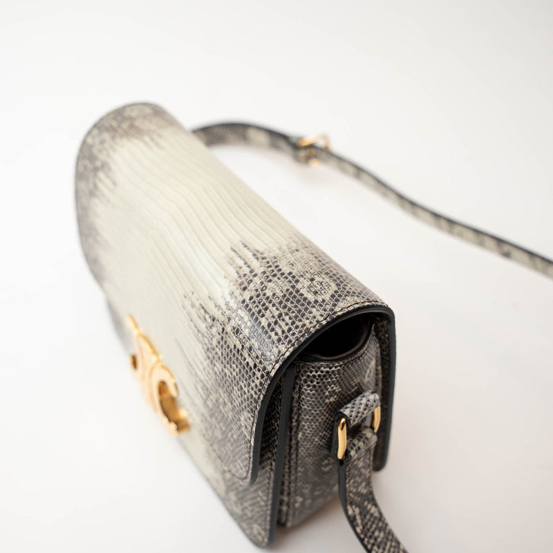 Celine White Gradient Lizard Skin Teen Triomphe Flap Bag