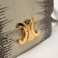 Celine White Gradient Lizard Skin Teen Triomphe Flap Bag