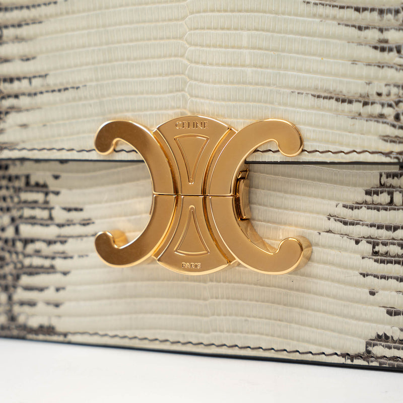 Celine White Gradient Lizard Skin Teen Triomphe Flap Bag