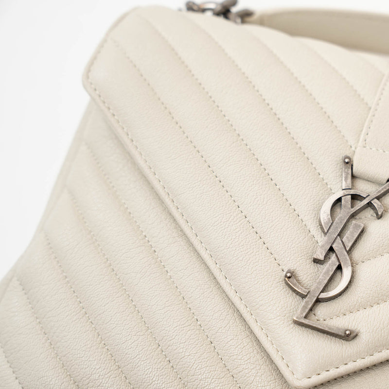 YSL Cream Chevron Quilted Leather Matelasse Medium College bag
