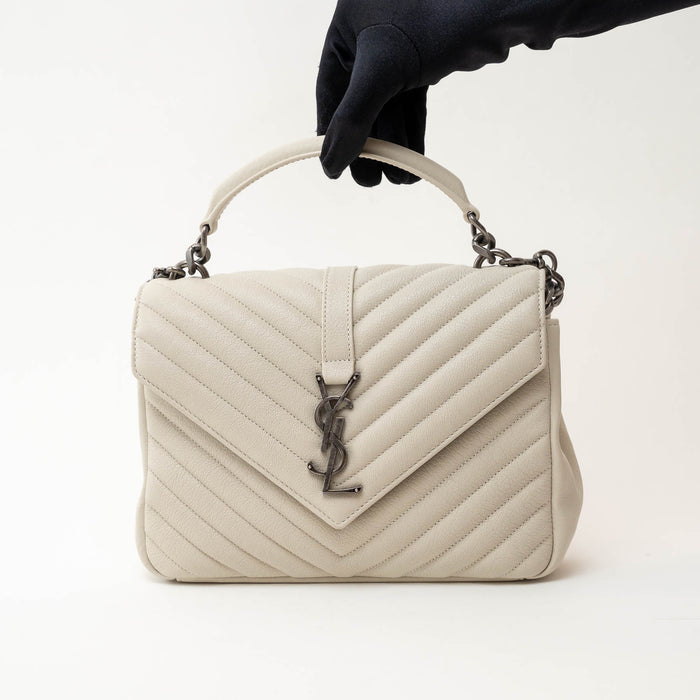 YSL Cream Chevron Quilted Leather Matelasse Medium College bag
