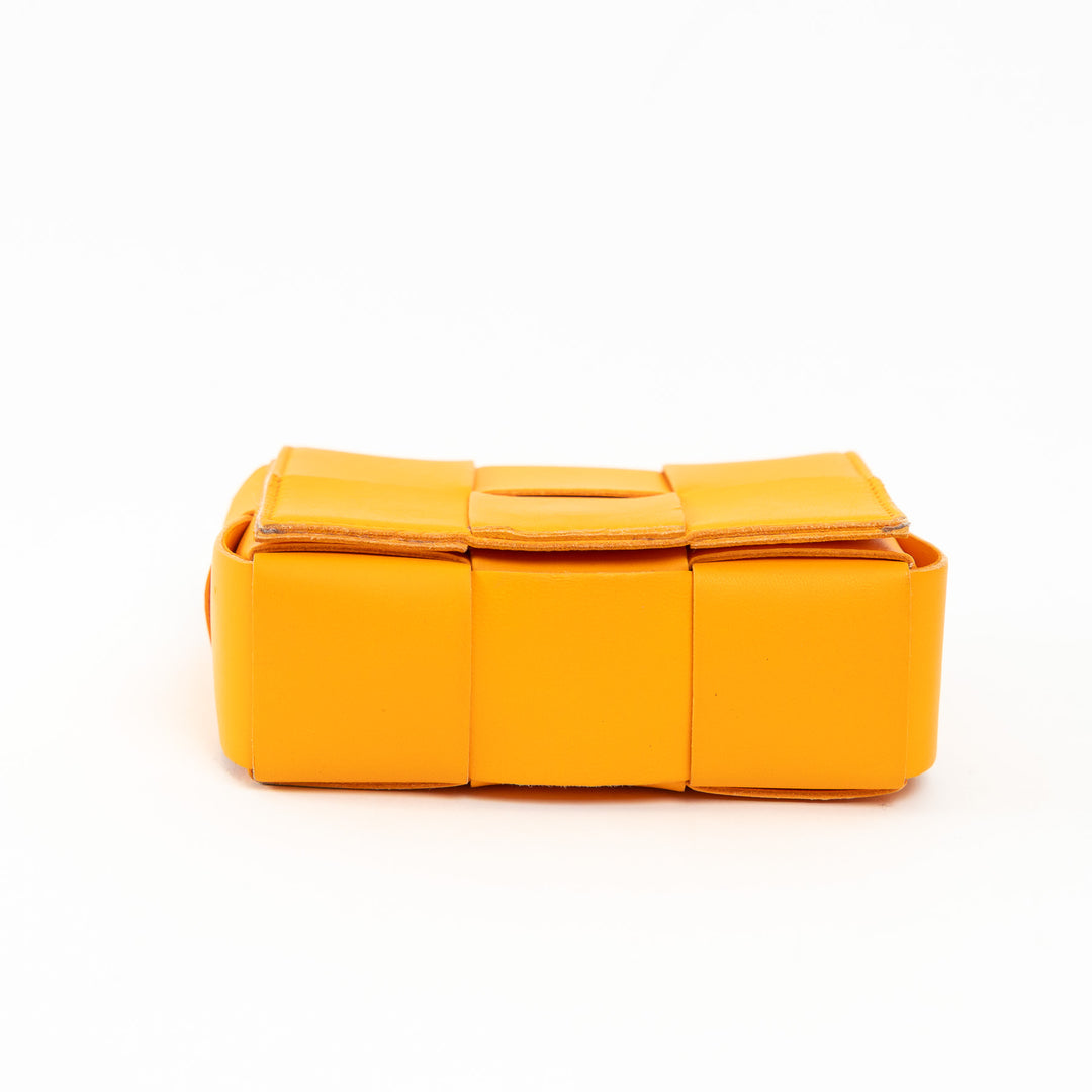 Bottega Veneta Orange Leather Intreccio Mini Cassette Bag