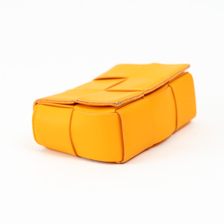 Bottega Veneta Orange Leather Intreccio Mini Cassette Bag