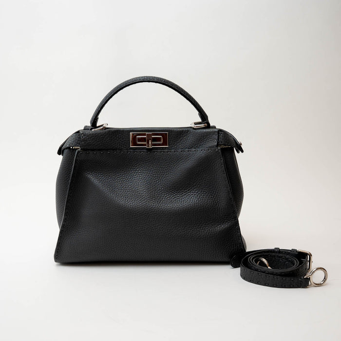 Fendi Grey Selleria Leather Peekaboo Medium Handbag
