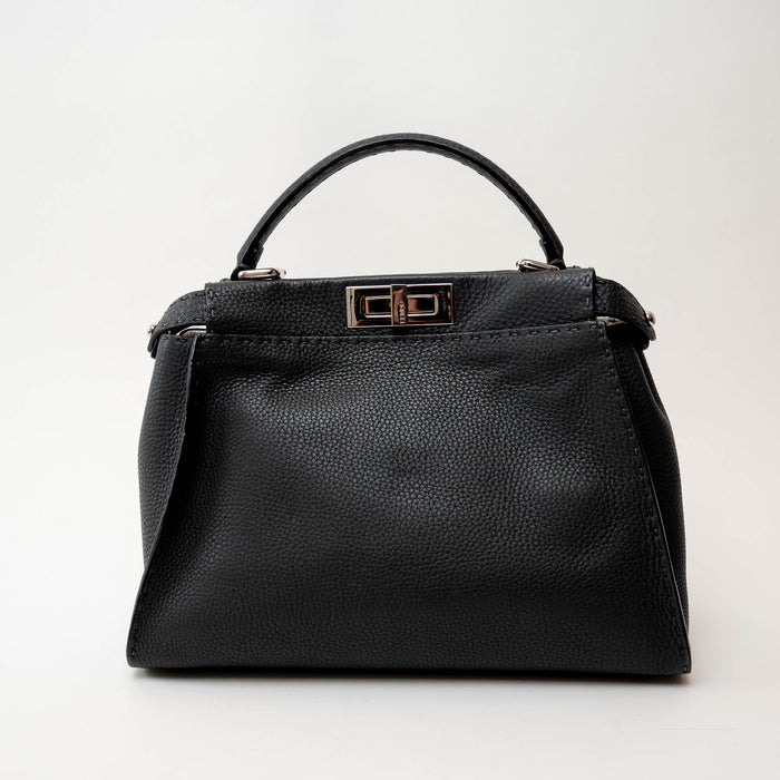 Fendi Grey Selleria Leather Peekaboo Medium Handbag