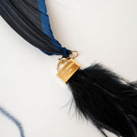Louis Vuitton Blue and Black Silk Scarf with Feather Tassels