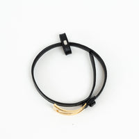Saint Laurent Black Embossed Leather Gold Buckle Bracelet