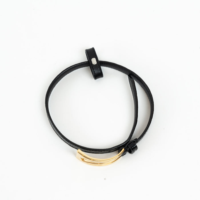 Saint Laurent Black Embossed Leather Gold Buckle Bracelet
