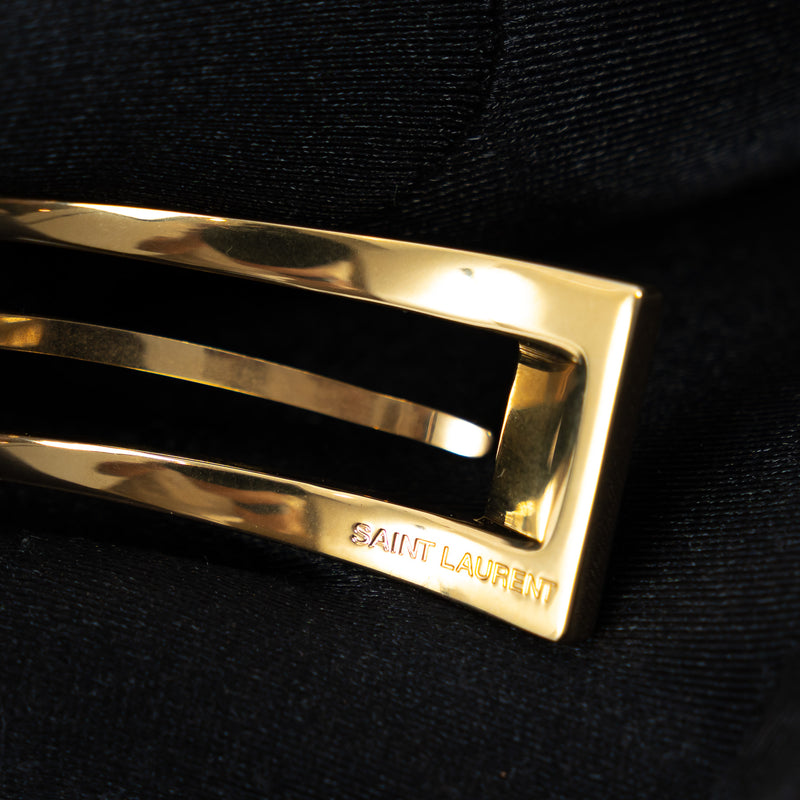 Saint Laurent Black Embossed Leather Gold Buckle Bracelet