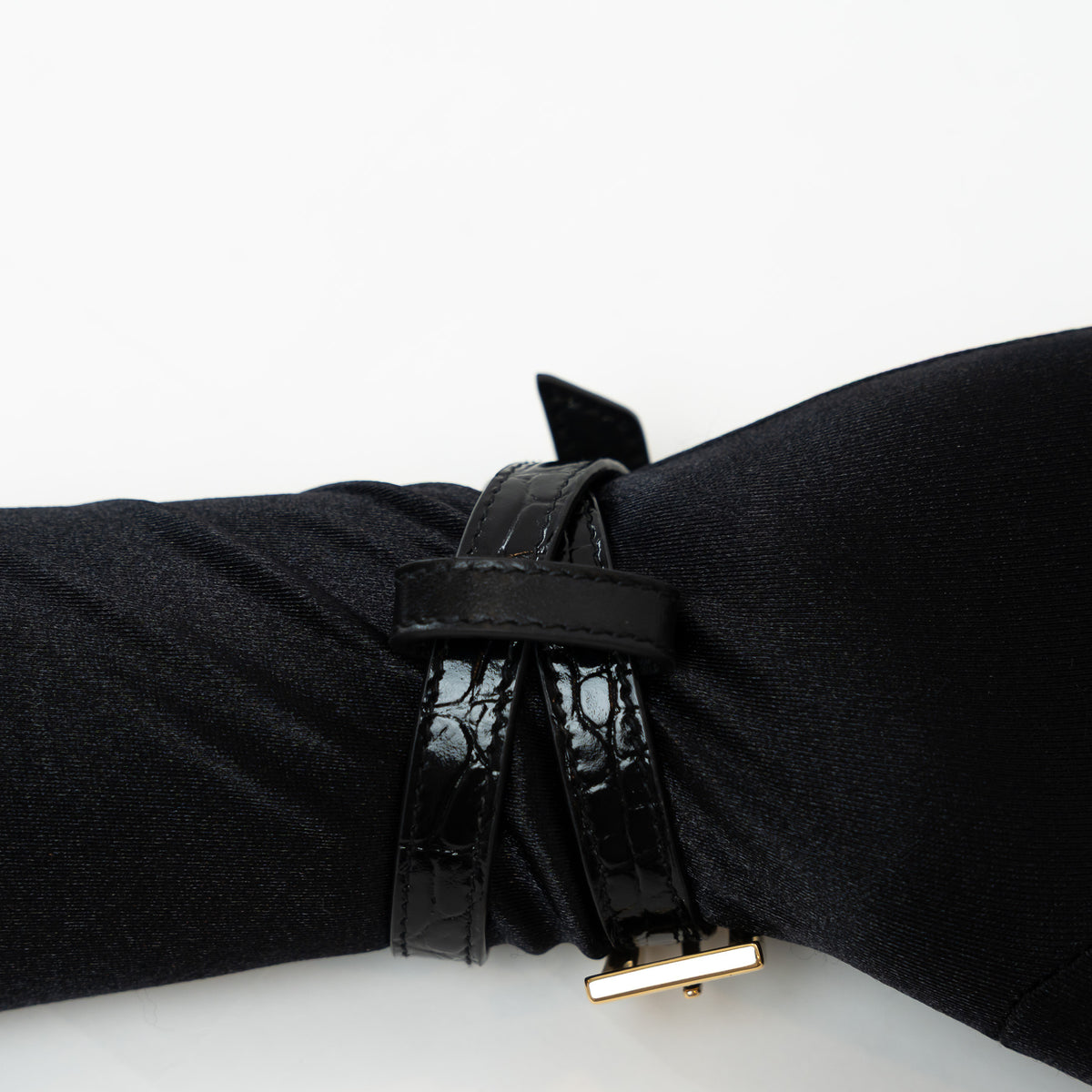 Saint Laurent Black Embossed Leather Gold Buckle Bracelet