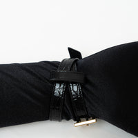 Saint Laurent Black Embossed Leather Gold Buckle Bracelet