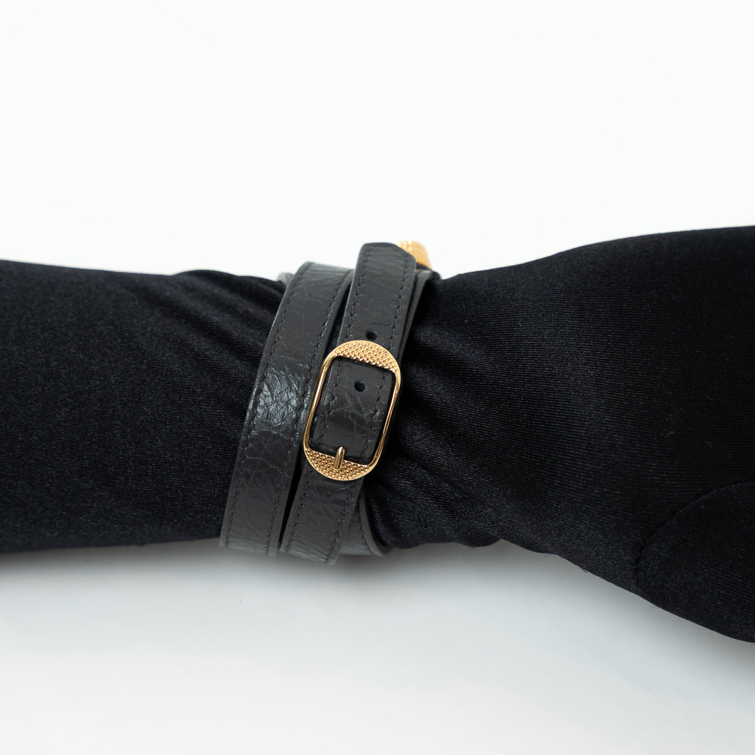 Balenciaga Grey Grained Leather Gold Buckle Bracelet Size L