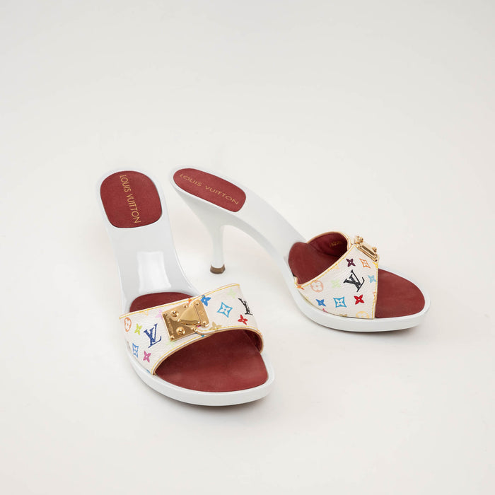 Louis Vuitton White Multicolour Monogram Coated Canvas Sandals Size 36.5