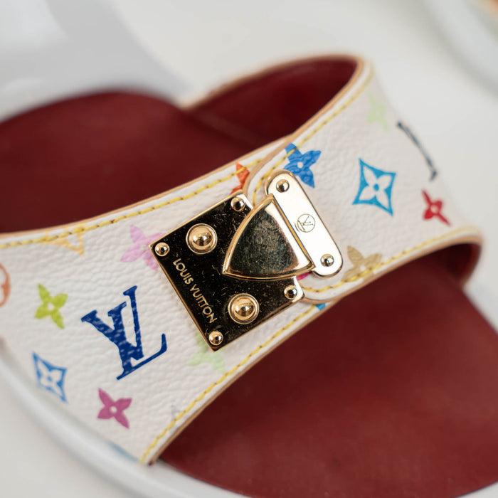 Louis Vuitton White Multicolour Monogram Coated Canvas Sandals Size 36.5