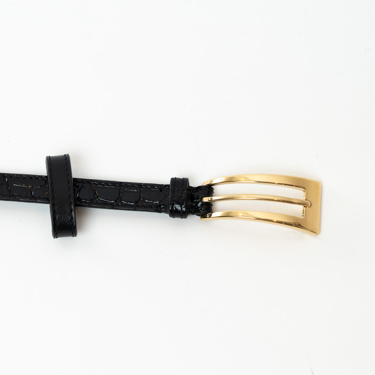 Saint Laurent Black Embossed Leather Gold Buckle Bracelet