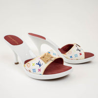 Louis Vuitton White Multicolour Monogram Coated Canvas Sandals Size 36.5