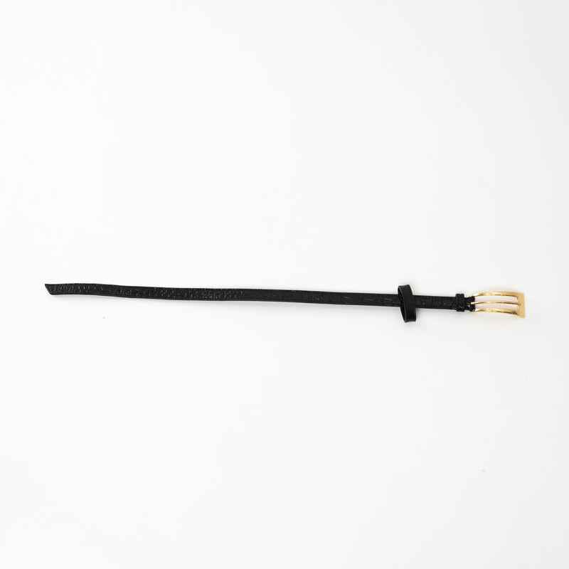 Saint Laurent Black Embossed Leather Gold Buckle Bracelet