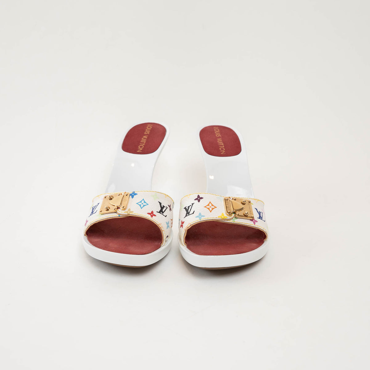 Louis Vuitton White Multicolour Monogram Coated Canvas Sandals Size 36.5