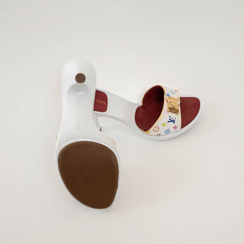 Louis Vuitton White Multicolour Monogram Coated Canvas Sandals Size 36.5