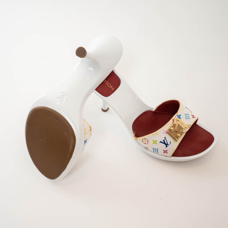 Louis Vuitton White Multicolour Monogram Coated Canvas Sandals Size 36.5
