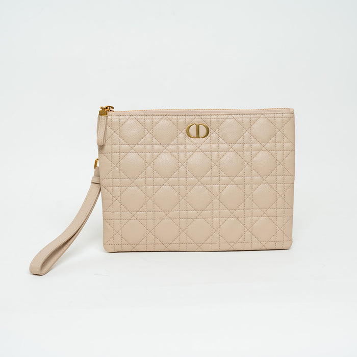 Dior Medium Caro Daily Pouch made from Cannage Calfskin Leather in Powder Beige colour