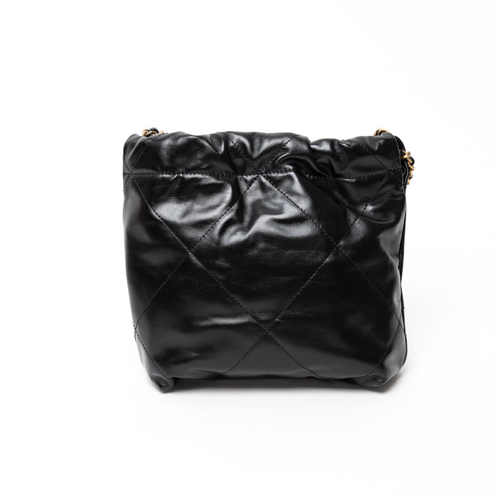 Pre-Loved Chanel™ Black Lambskin Leather Mini 22 Crossbody Bag with White Resin Logo