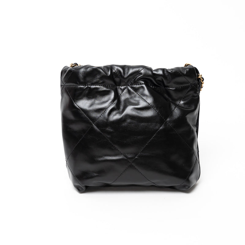 Pre-Loved Chanel™ Black Lambskin Leather Mini 22 Crossbody Bag with White Resin Logo