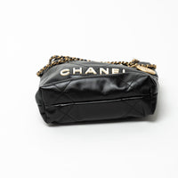 Pre-Loved Chanel™ Black Lambskin Leather Mini 22 Crossbody Bag with White Resin Logo