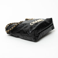 Pre-Loved Chanel™ Black Lambskin Leather Mini 22 Crossbody Bag with White Resin Logo