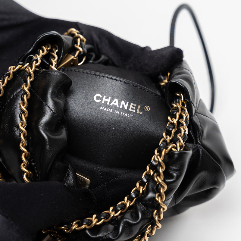 Pre-Loved Chanel™ Black Lambskin Leather Mini 22 Crossbody Bag with White Resin Logo