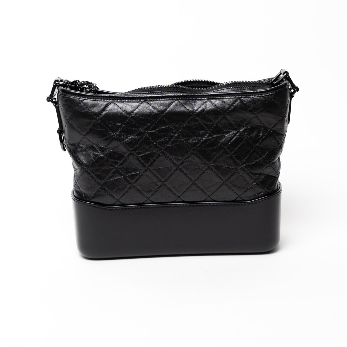 Pre-Loved Chanel™ Black Aged Calfskin Leather Medium Gabrielle Shoulder Bag with Black Hardware