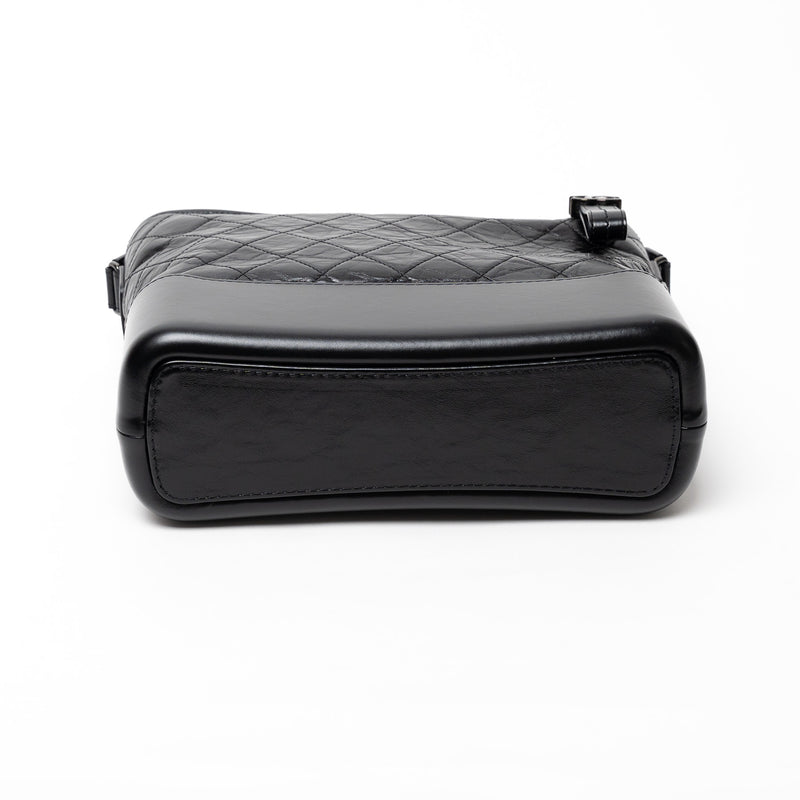 Pre-Loved Chanel™ Black Aged Calfskin Leather Medium Gabrielle Shoulder Bag with Black Hardware