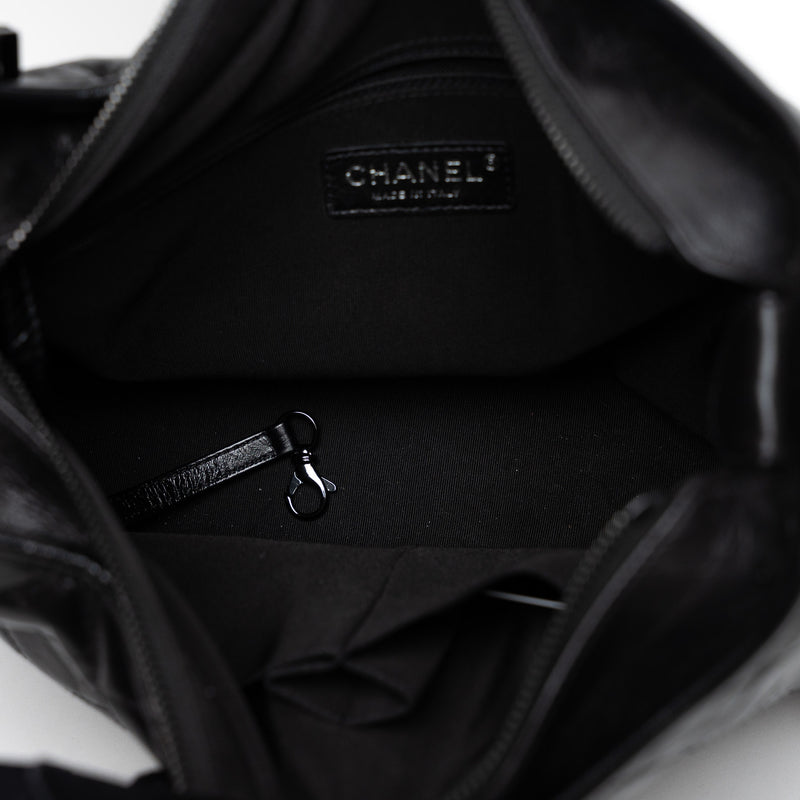 Pre-Loved Chanel™ Black Aged Calfskin Leather Medium Gabrielle Shoulder Bag with Black Hardware