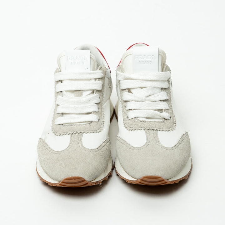 Prada Suede and Textile Sneakers with Red Details Size 35.5