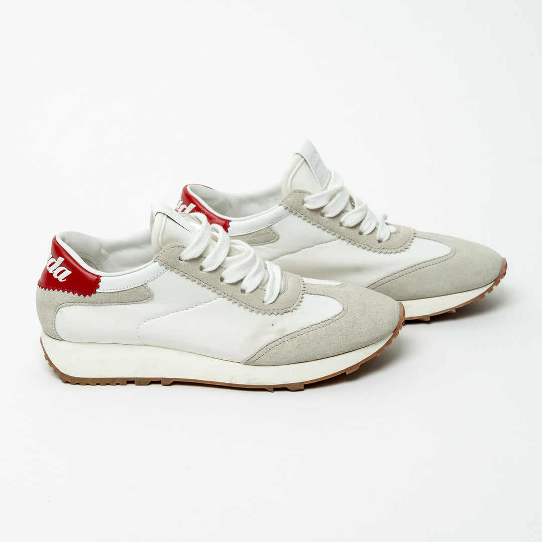 Prada Suede and Textile Sneakers with Red Details Size 35.5