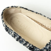 Pre-Loved Chanel™ Black and Slate Grey Tweed Espadrilles with Silver Metallic Details Size 37