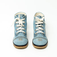 Pre-Loved Chanel™ Blue Denim Lace-Up Boots Size 41C