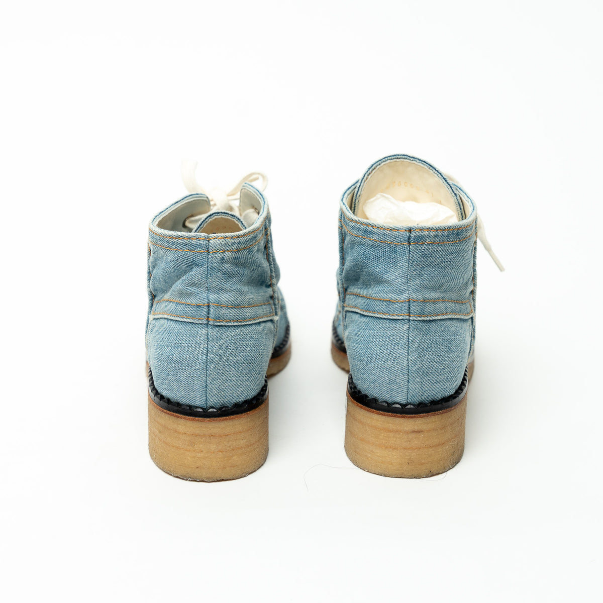 Pre-Loved Chanel™ Blue Denim Lace-Up Boots Size 41C