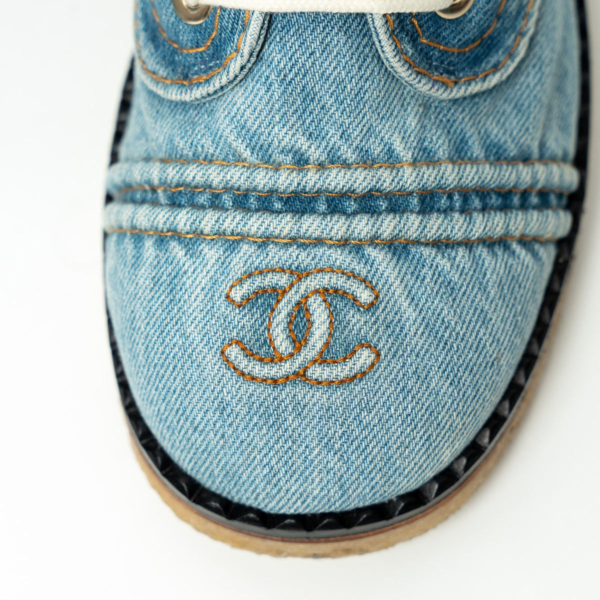 Pre-Loved Chanel™ Blue Denim Lace-Up Boots Size 41C