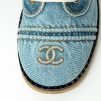 Pre-Loved Chanel™ Blue Denim Lace-Up Boots Size 41C