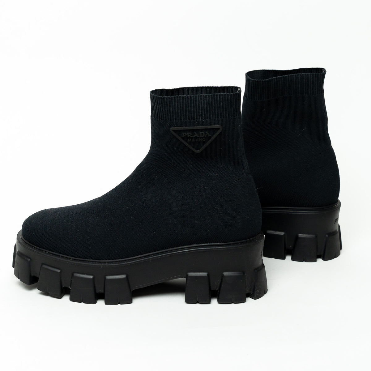 Prada Monolith Black Textile Sock Boots Size 36.5