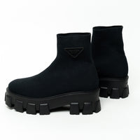 Prada Monolith Black Textile Sock Boots Size 36.5
