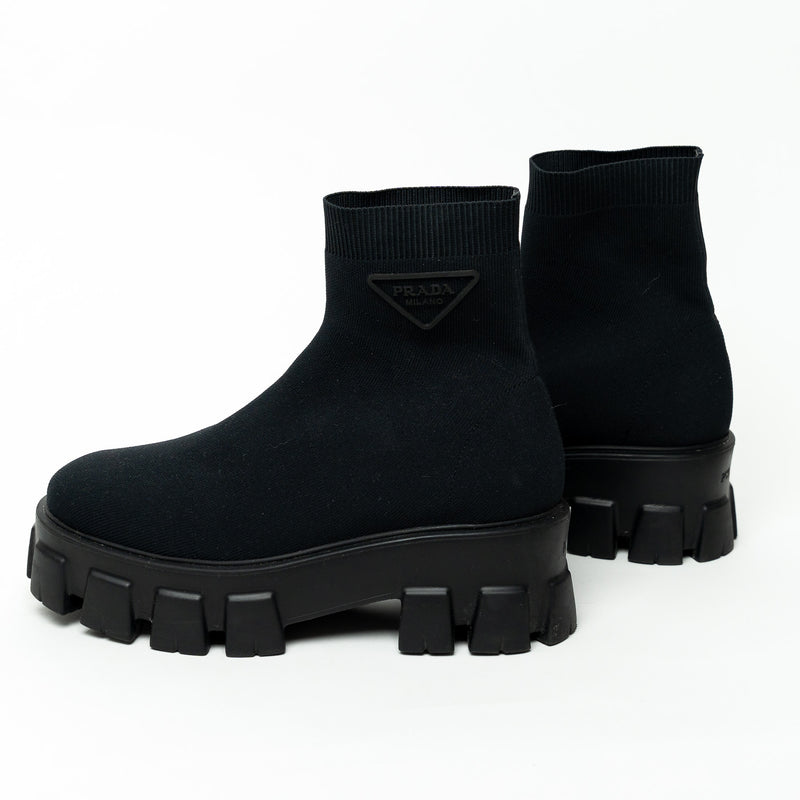 Prada Monolith Black Textile Sock Boots Size 36.5