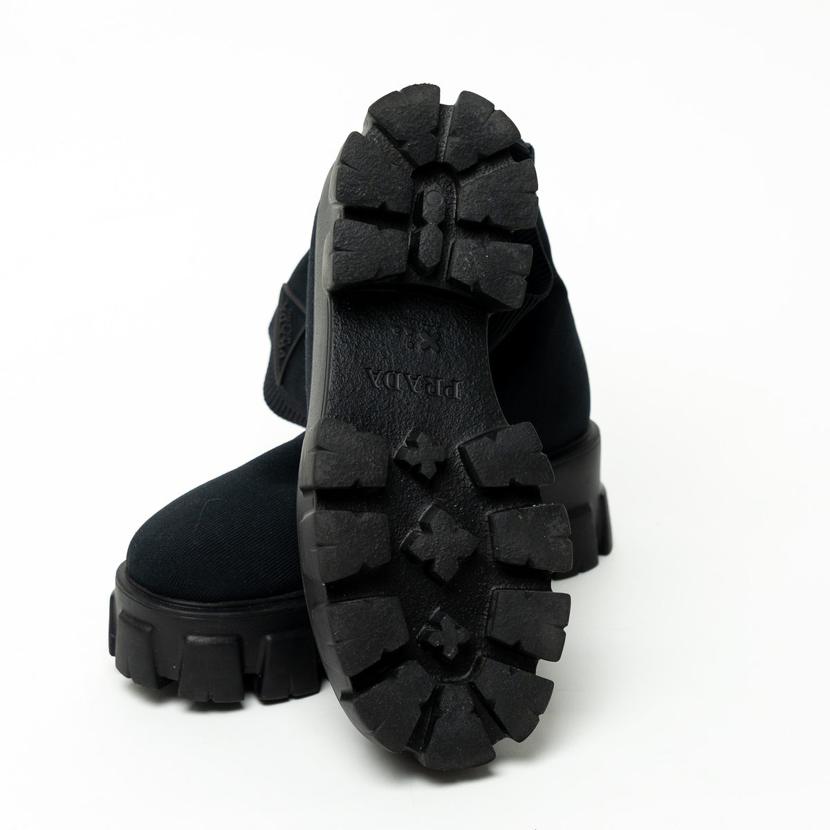 Prada Monolith Black Textile Sock Boots Size 36.5