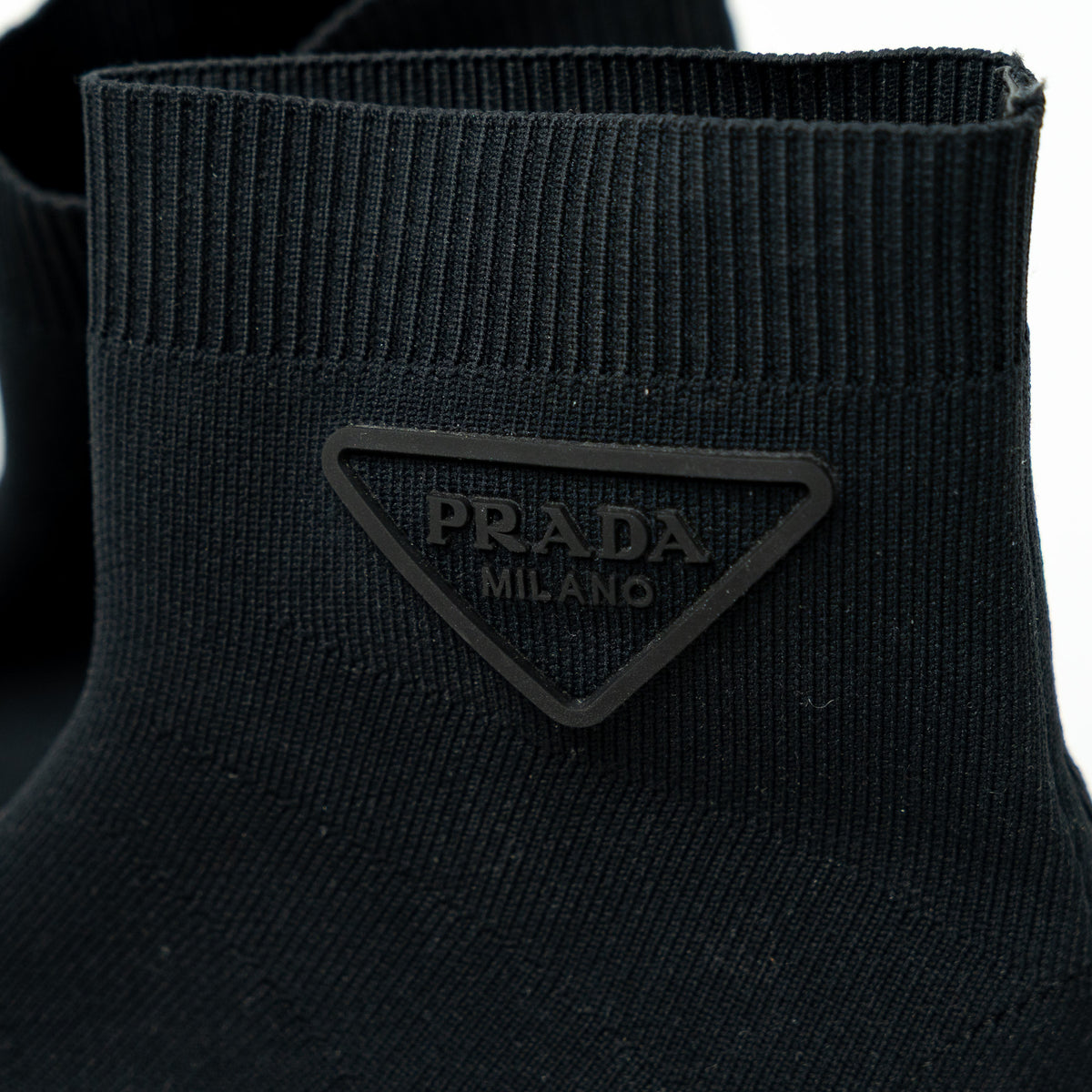 Prada Monolith Black Textile Sock Boots Size 36.5