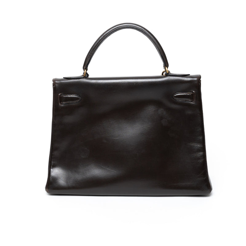 Hermes Brown Box Calf Leather Vintage Kelly 32