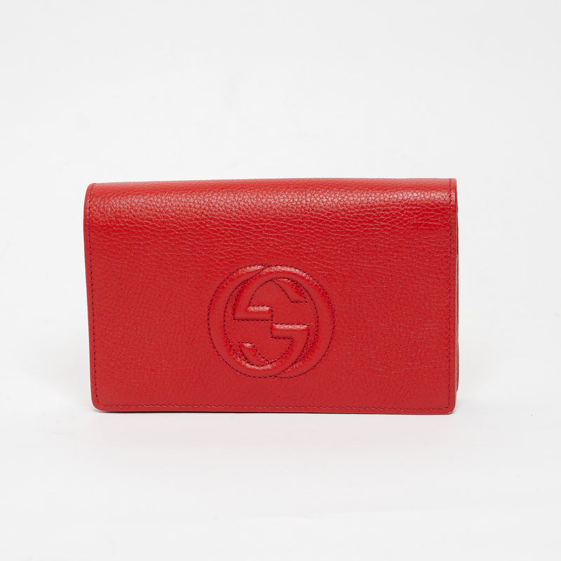 Gucci Wallet on Chain in Red Grained Leather 